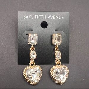 Saks Fifth Avenue Crystal Heart Earrings in Gold and Silver